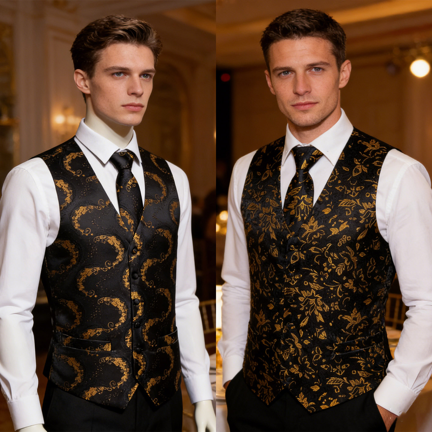Formal Vest Waistcoat - Chaleco de Lujo para Hombre, Dorado