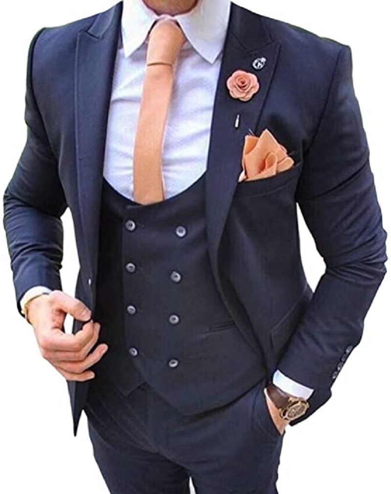 Men Formal Wear Jacket - Trajes Azul Marino para Hombre, 3