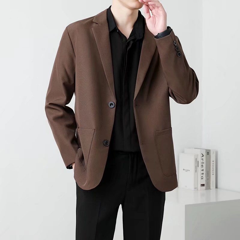 Men Formal Wear Brown - Primavera marrón negro Blazer hombres Slim
