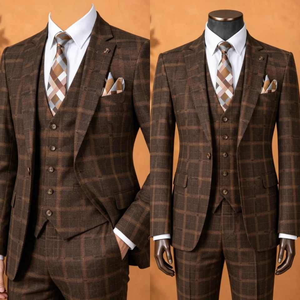 Men Formal Wear Brown - Elegante Traje de 3 Piezas para
