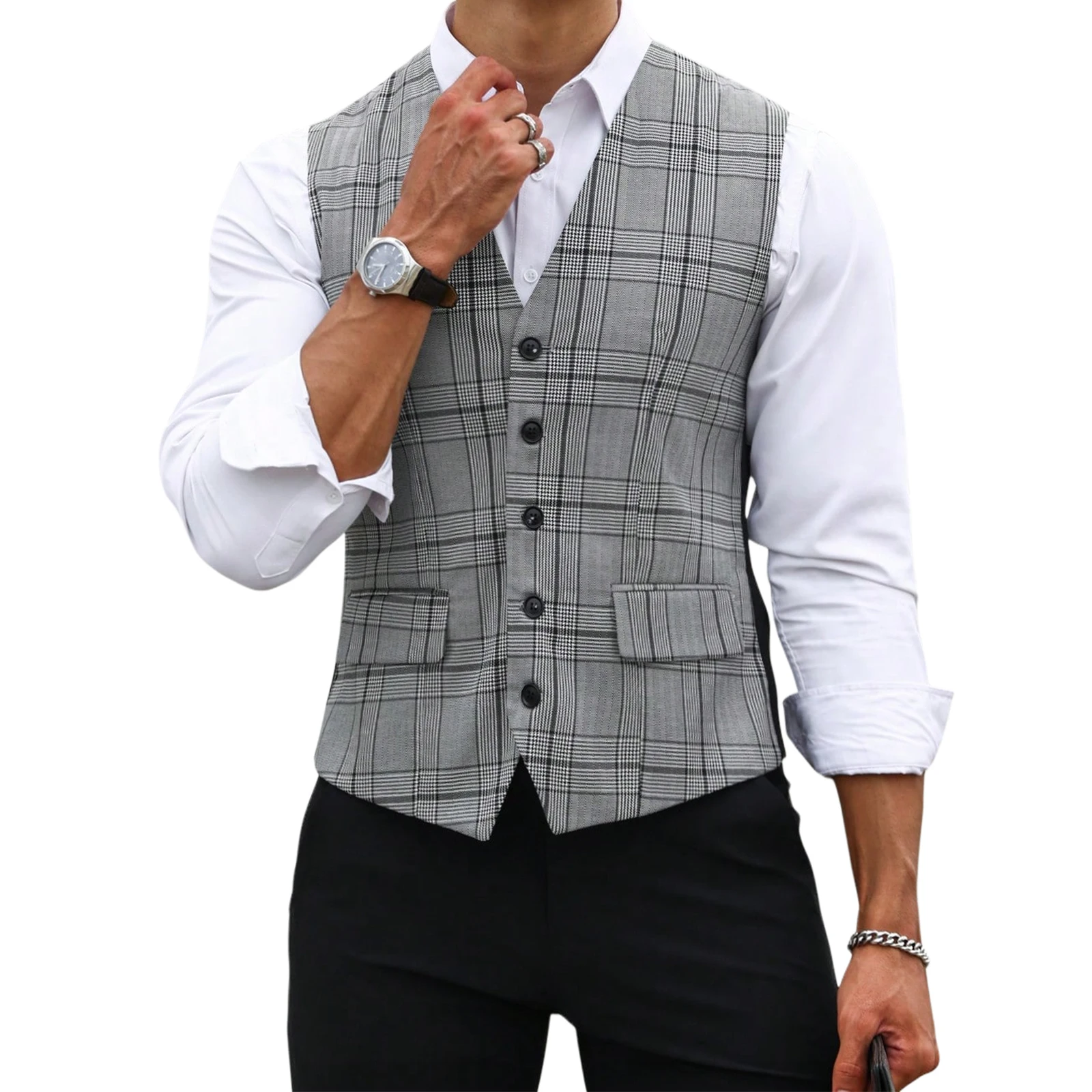 Formal Vest Waistcoat - Chaleco de Traje a Cuadros Gris