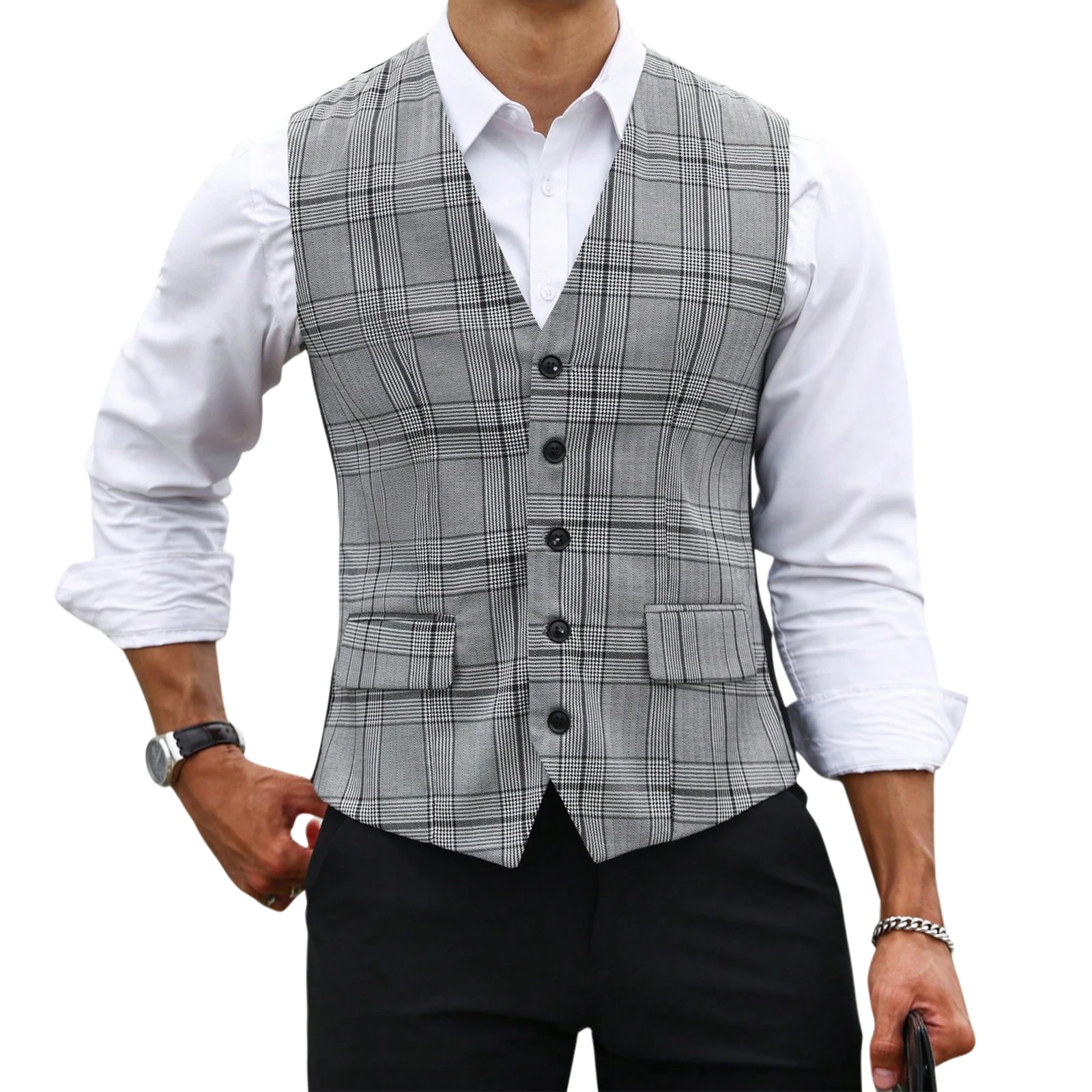 Chaleco de Traje a Cuadros Gri - Formal Vest Waistcoat reseña y precio