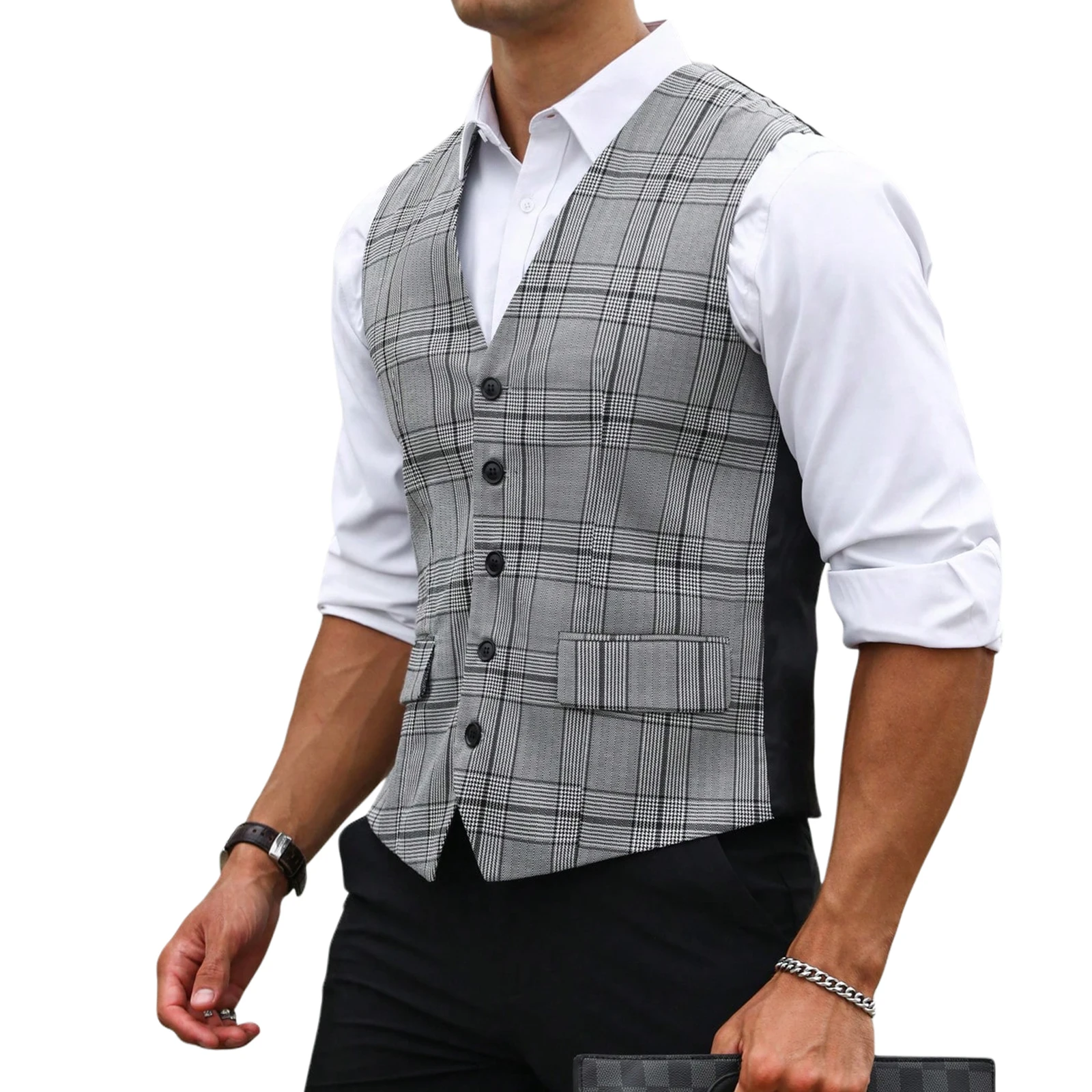 Chaleco de Traje a Cuadros Gri - Formal Vest Waistcoat reseña y precio